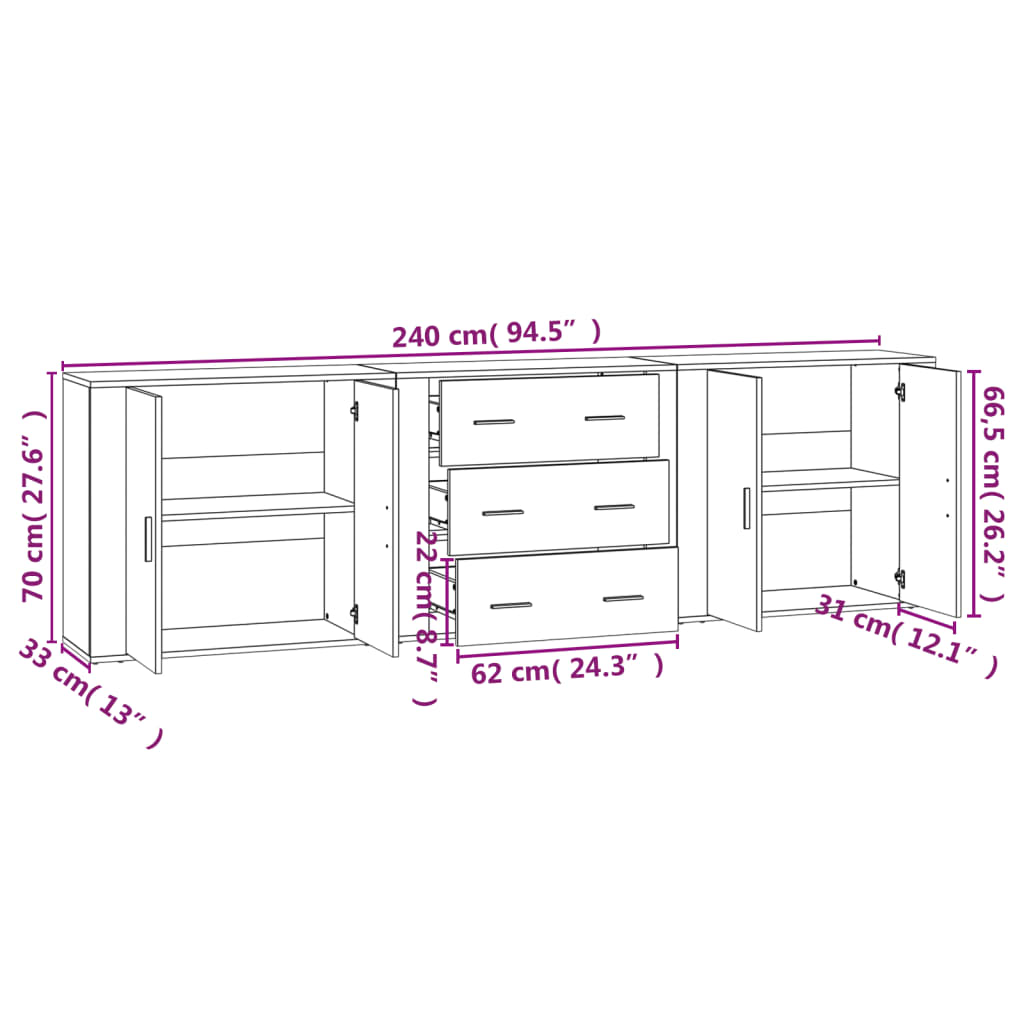 Sideboards 3 Stück Sonoma-Eiche Holzwerkstoff