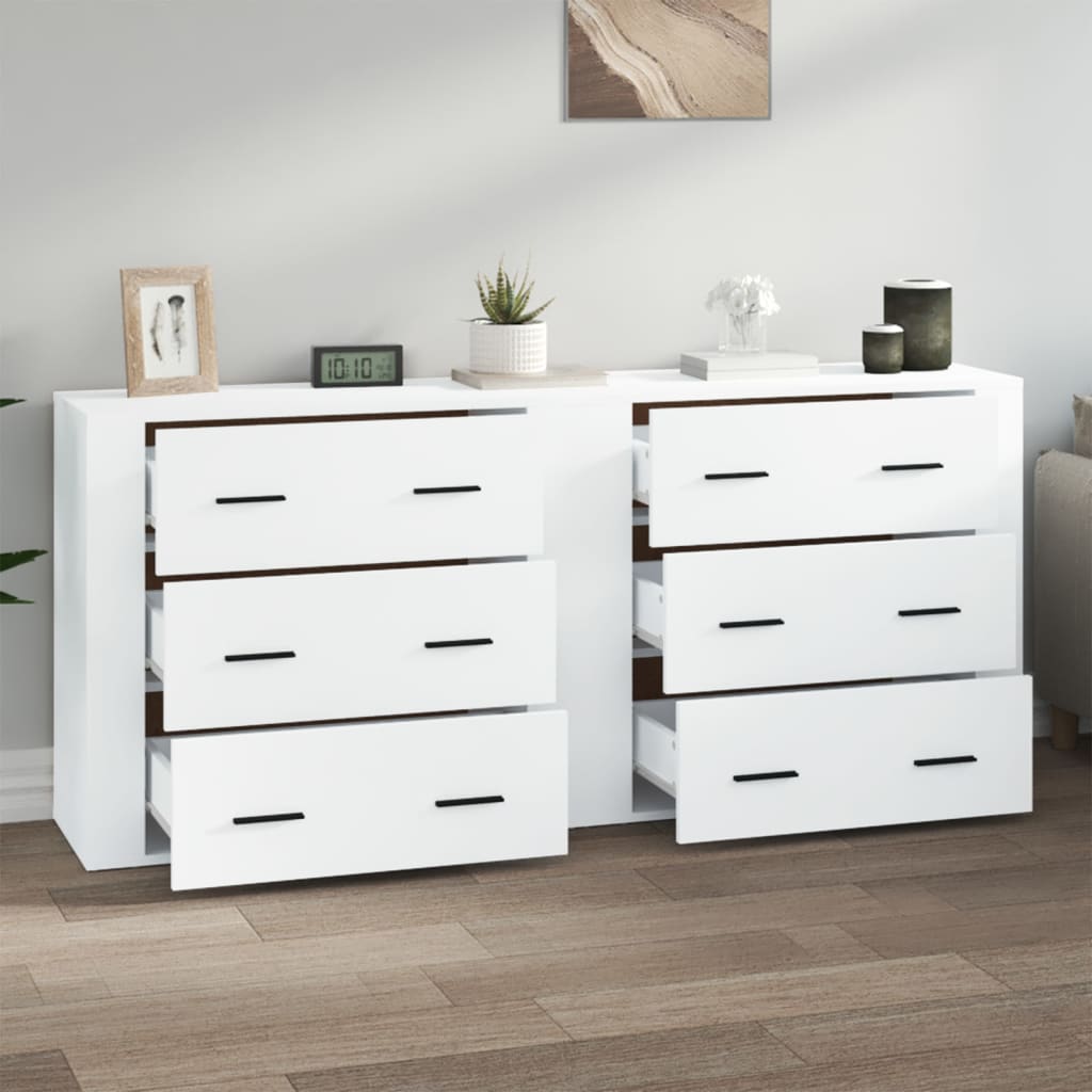 Buffets 2 pcs blanc bois d'ingénierie