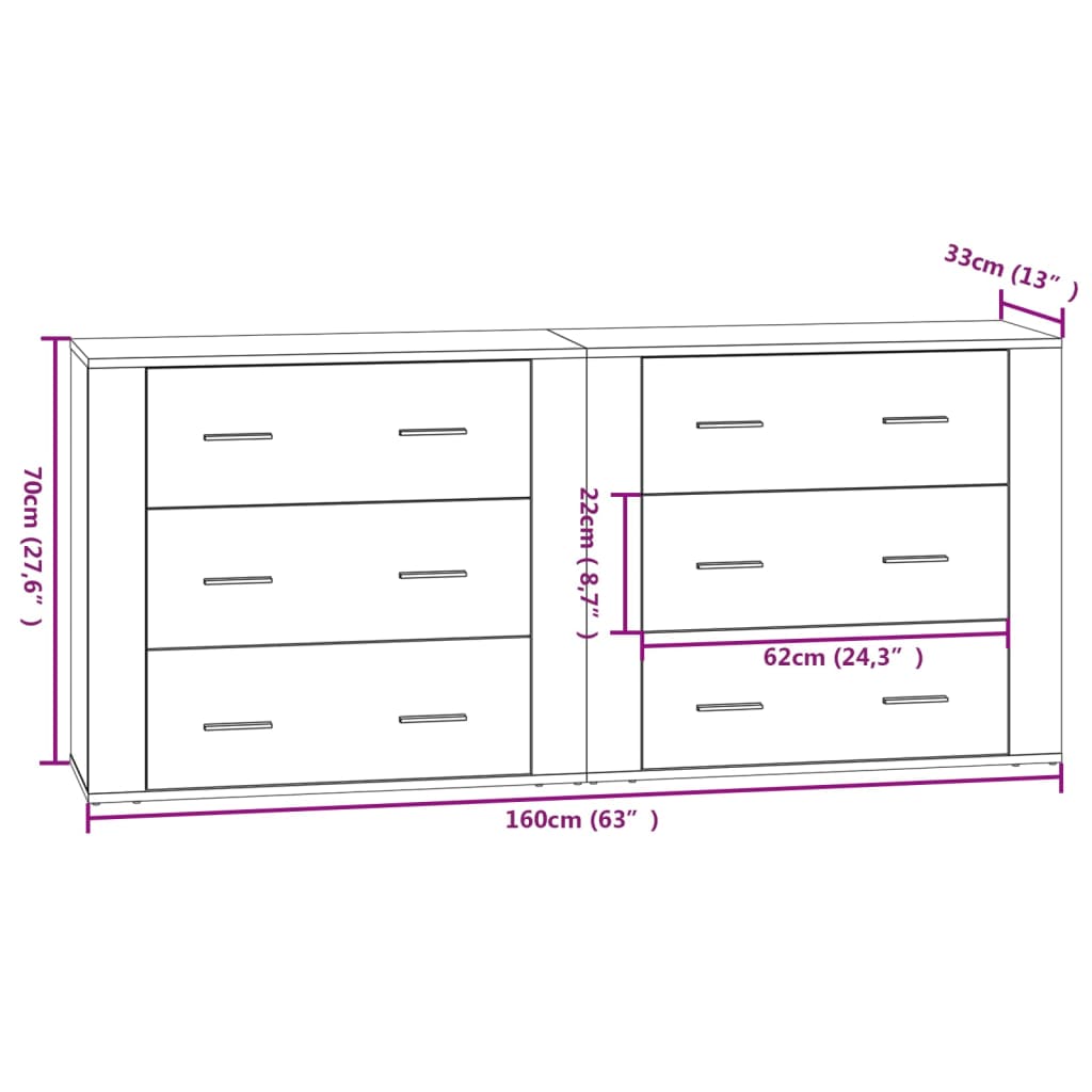 Buffets 2 pcs blanc bois d'ingénierie