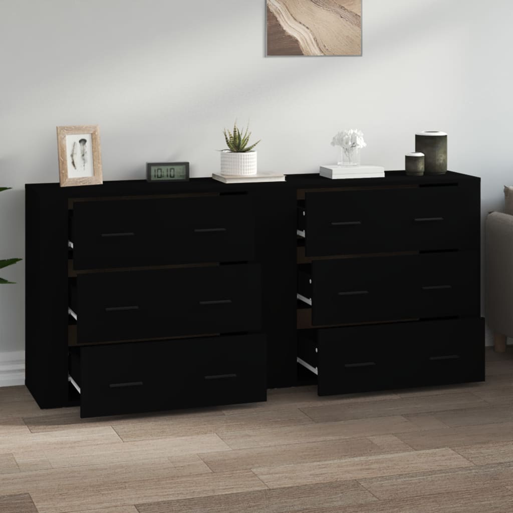 Buffets 2 pcs noir bois d'ingénierie