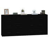 Buffets 2 pcs noir bois d'ingénierie