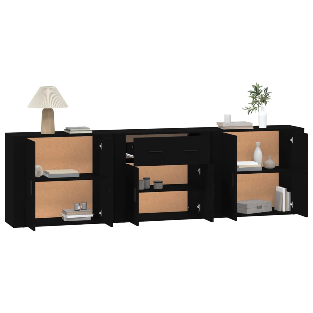 Buffets 3 pcs noir bois d'ingénierie