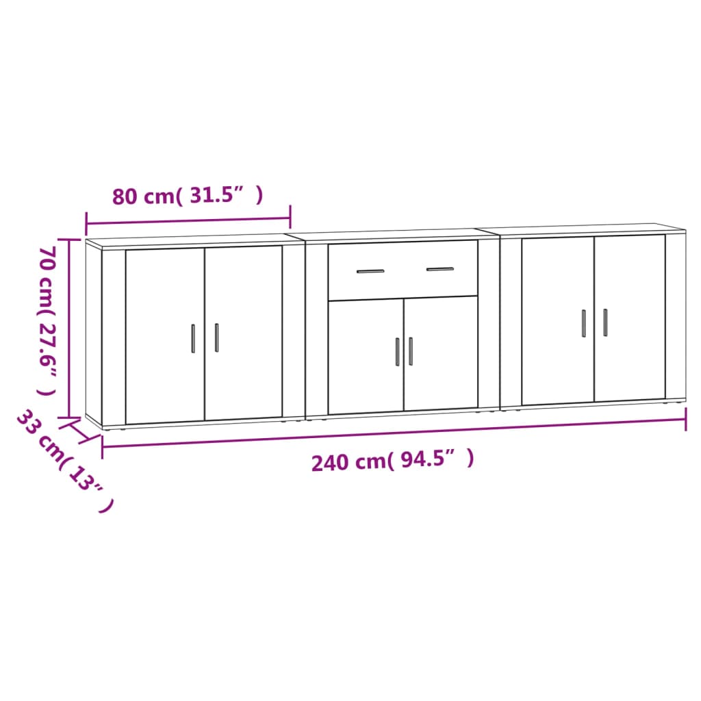 Buffets 3 pcs noir bois d'ingénierie