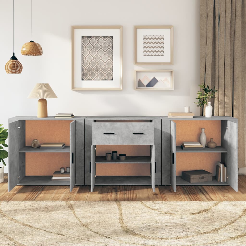 Buffets 3 pcs gris béton bois d'ingénierie