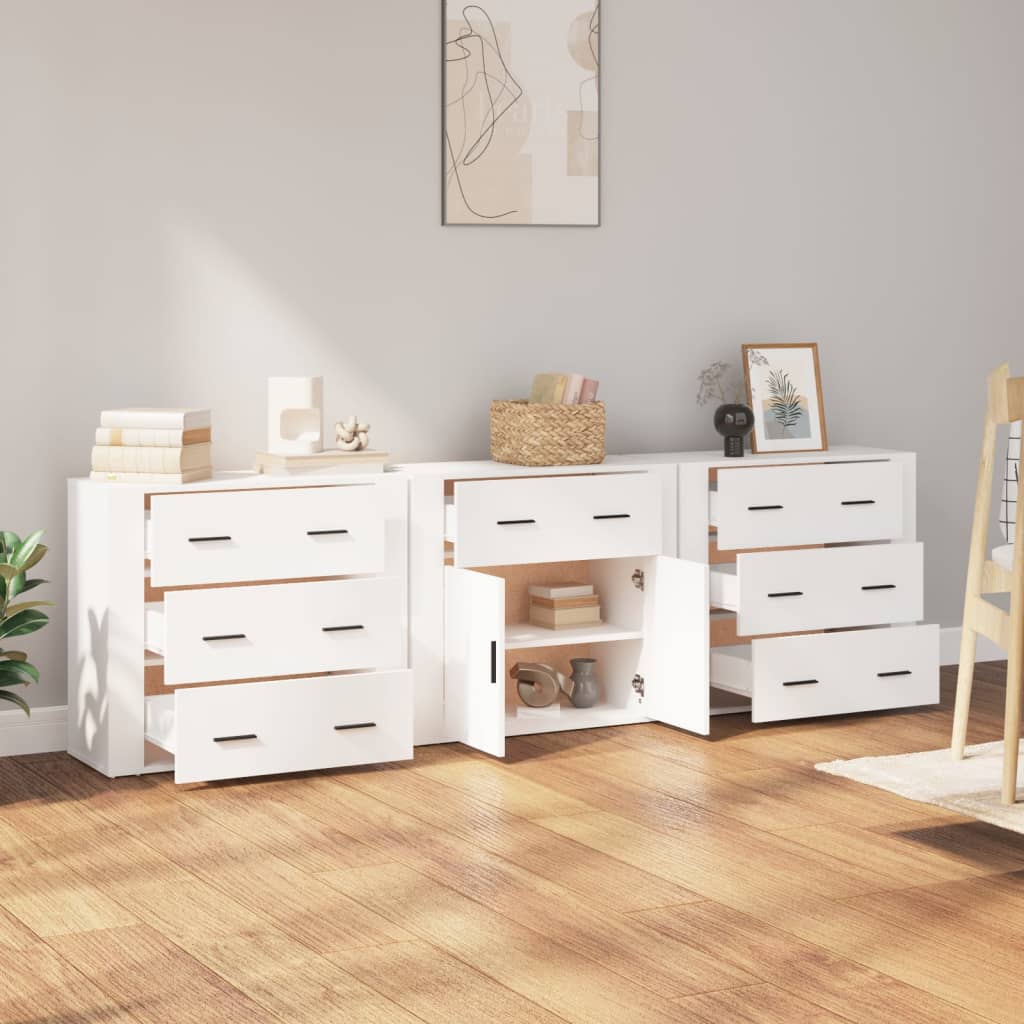 Buffets 3 pcs Blanc Bois d'ingénierie