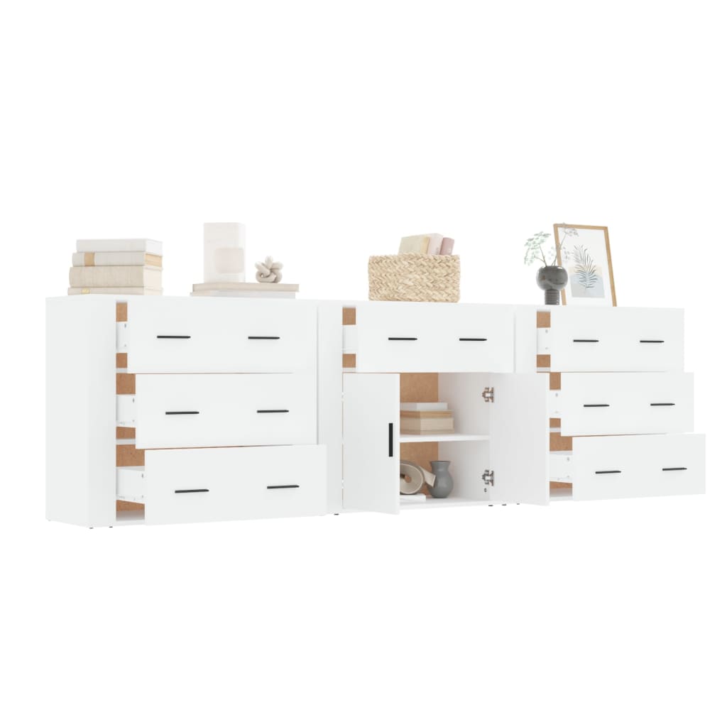 Buffets 3 pcs Blanc Bois d'ingénierie