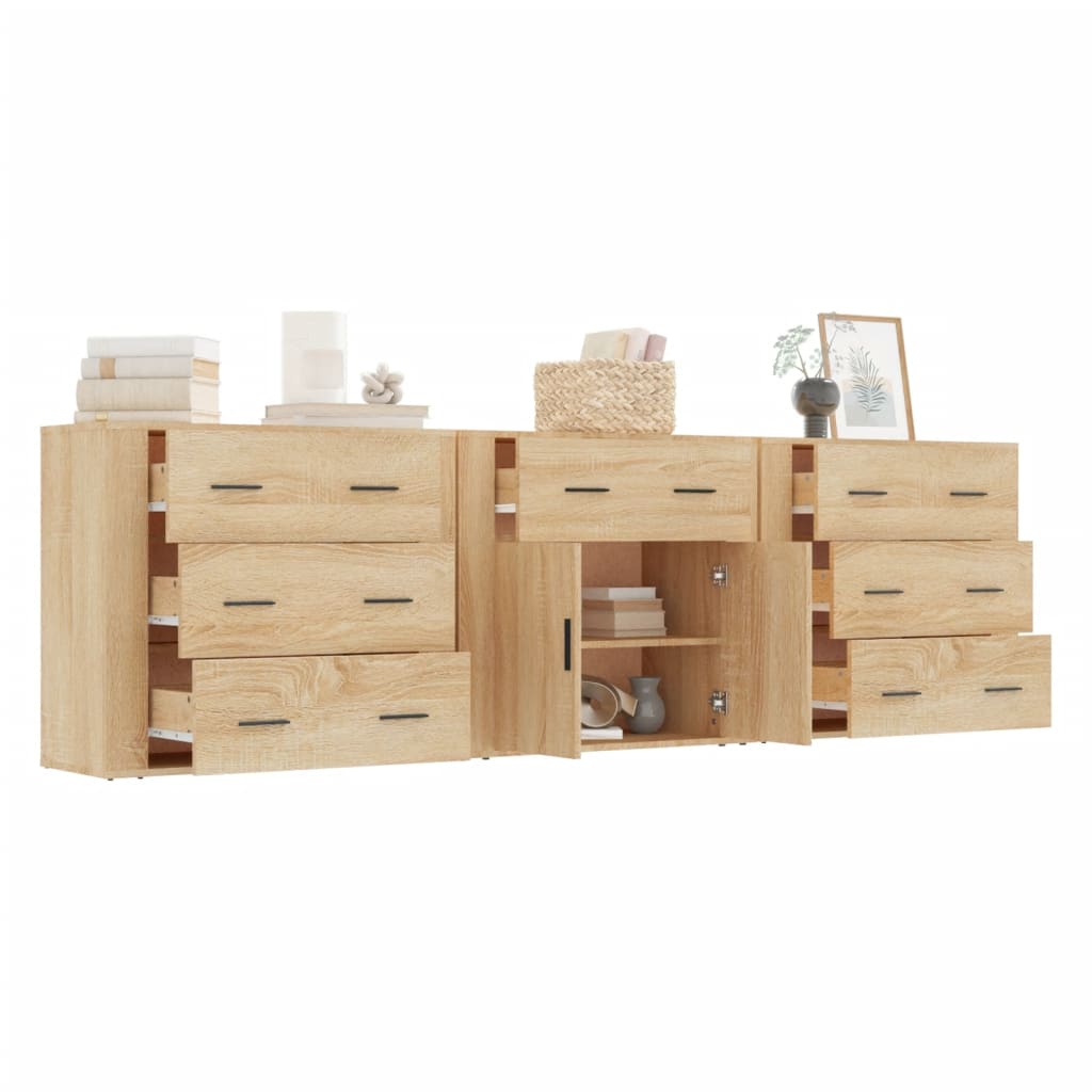 Buffets 3 pcs Chêne sonoma Bois d'ingénierie