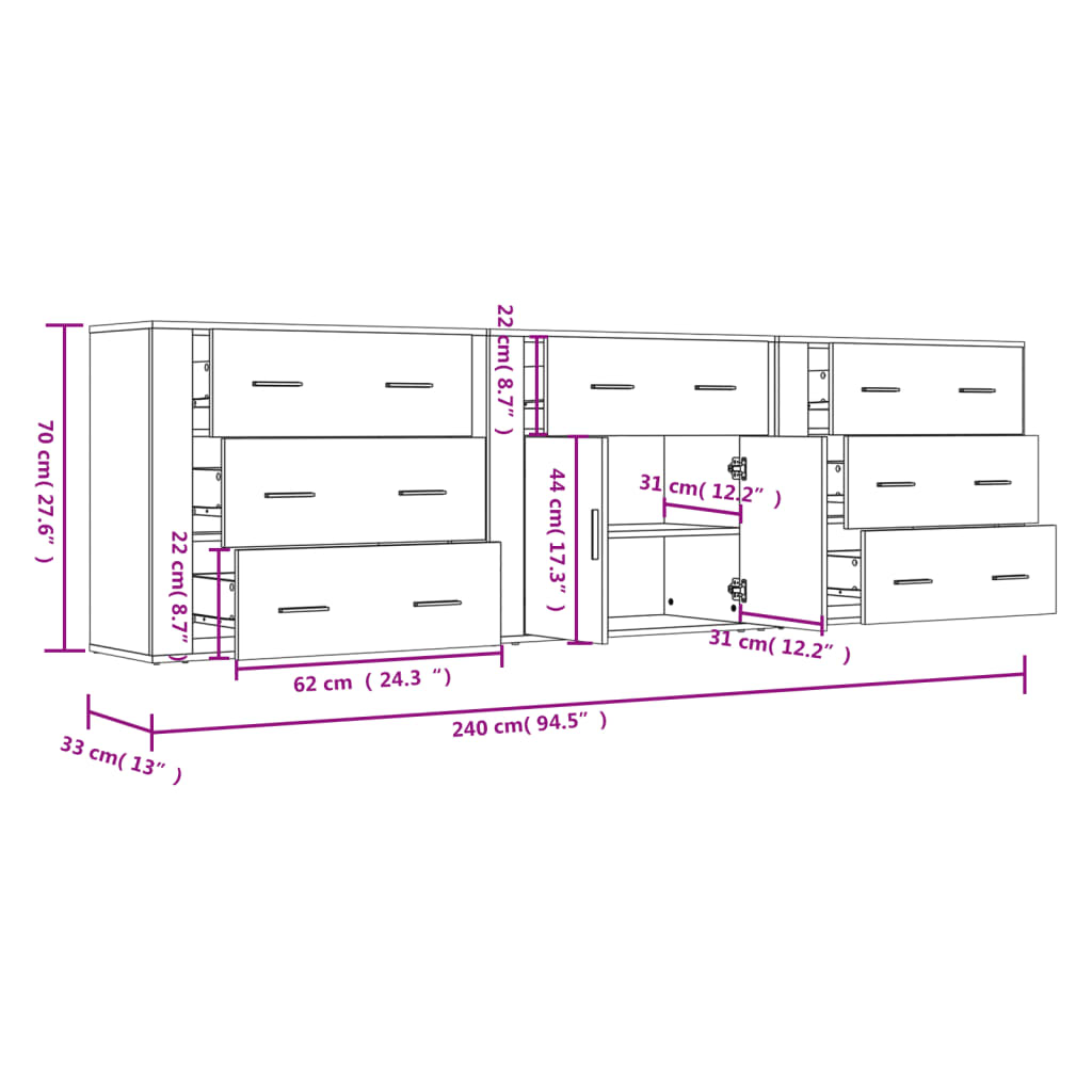 Buffets 3 pcs Chêne sonoma Bois d'ingénierie