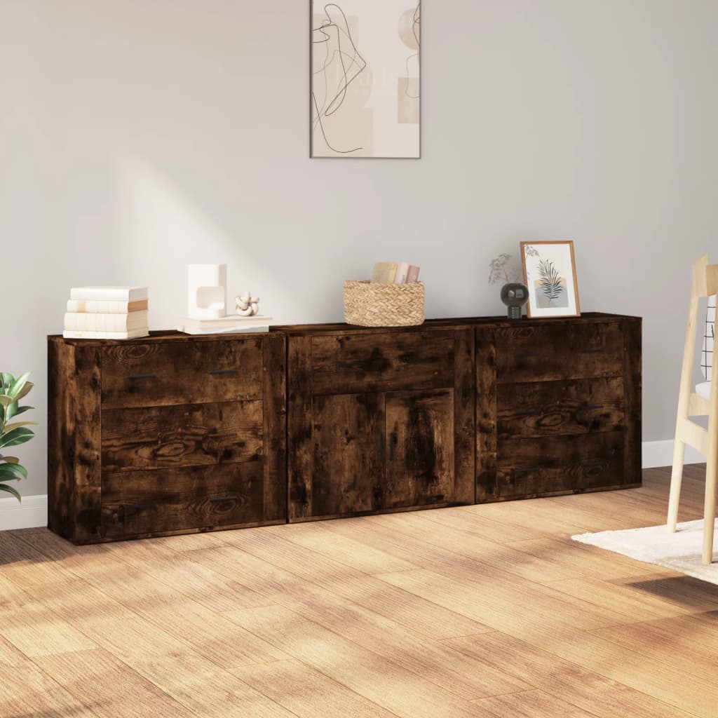 Sideboards 3 Stück, geräucherte Eiche, Holzwerkstoff