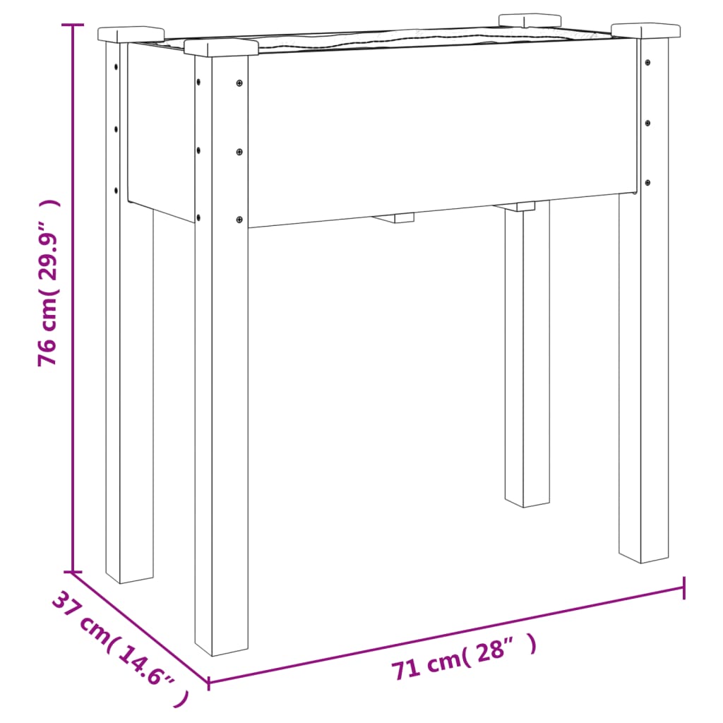 Jardinière avec doublure 71x37x76 cm bois massif de sapin