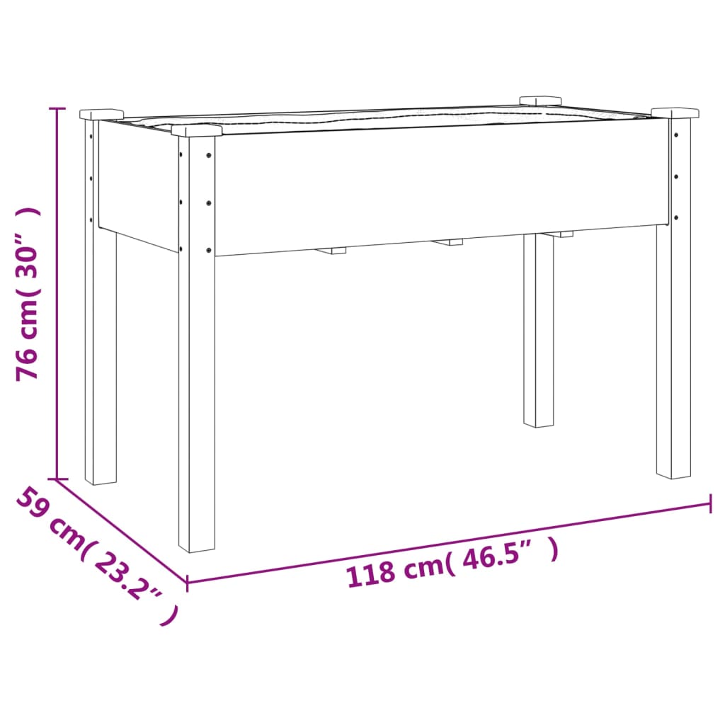 Planter with lining 118x59x76 cm solid fir wood