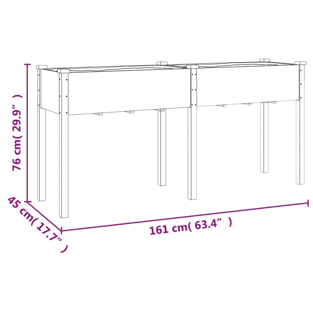 Jardinière avec doublure 161x45x76 cm bois massif de sapin