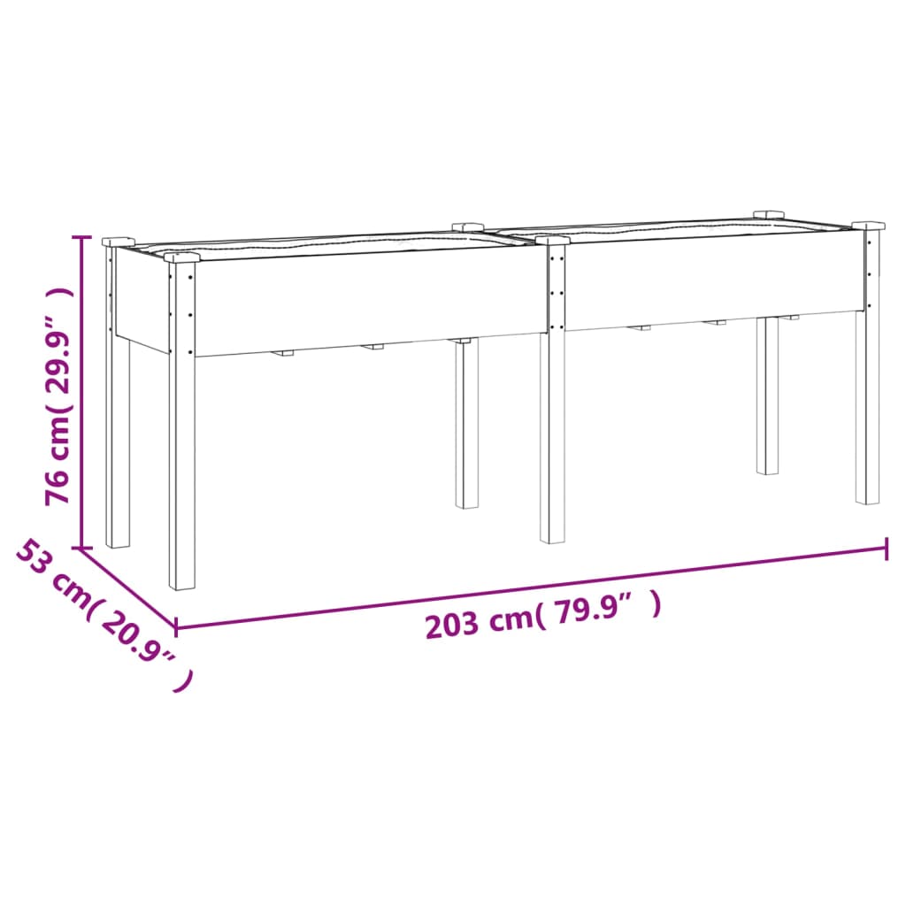 Jardinière avec doublure 203x53x76 cm bois massif de sapin