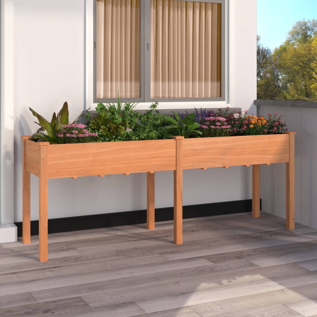 Planter with brown lining 203x53x76 cm solid fir wood