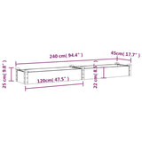 Lit surélevé de jardin doublure 240x45x25 cm bois massif sapin