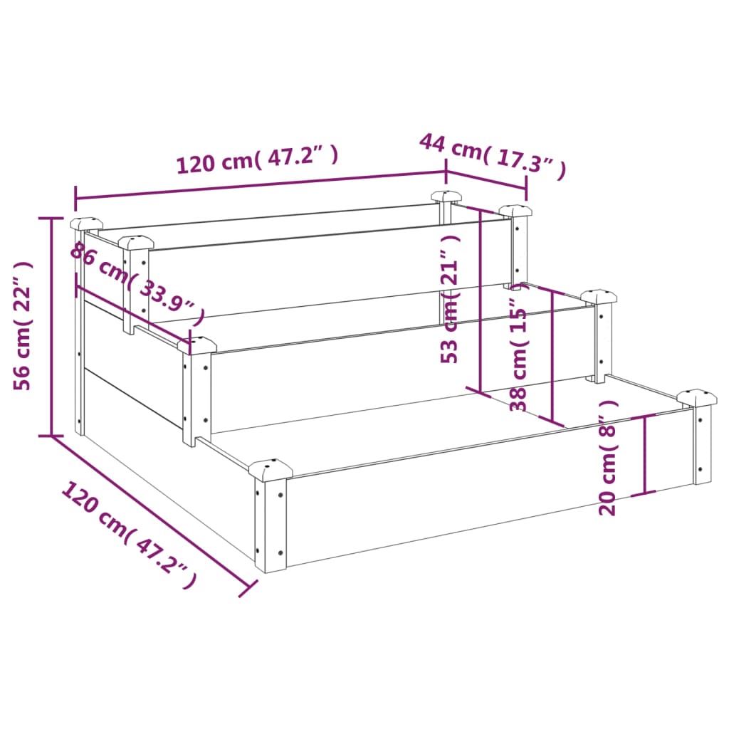 Lit surélevé de jardin 120x120x56 cm bois massif de sapin