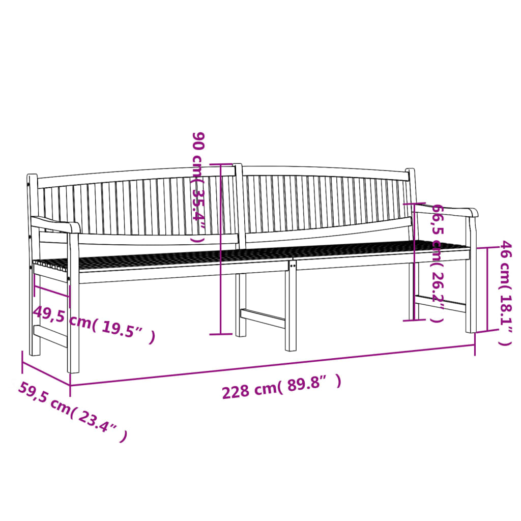 Gartenbank 228x59,5x90 cm aus massivem Teakholz