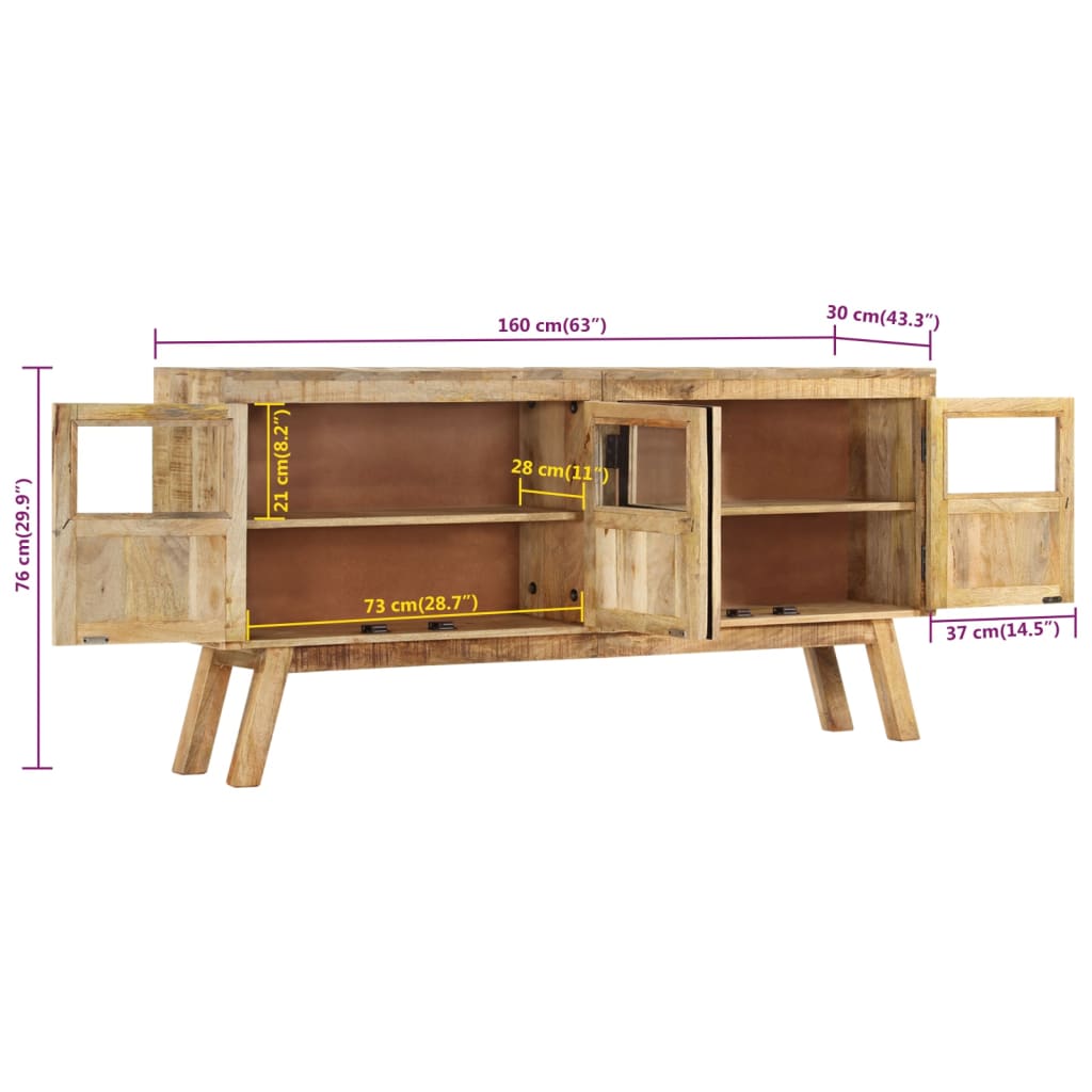 Buffet marron et noir 160x30x76 cm bois massif de manguier