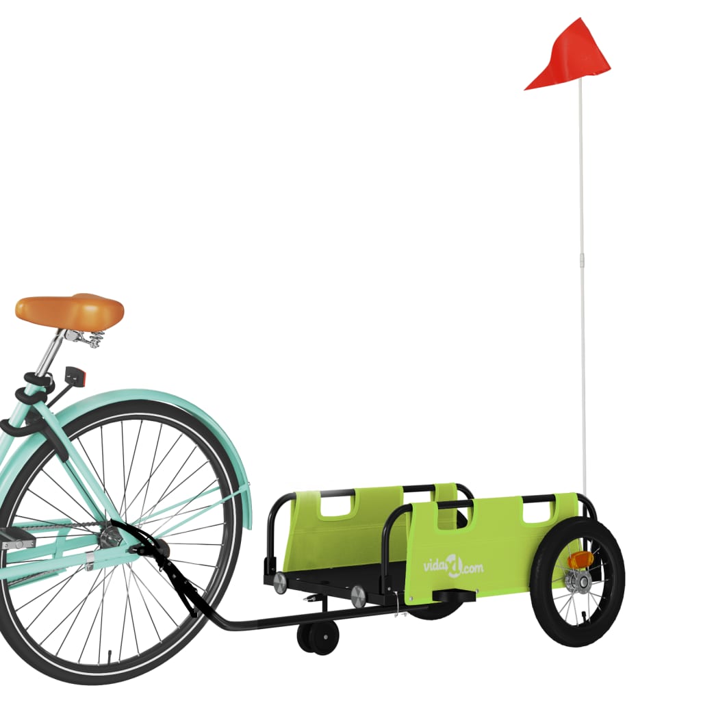 Remorque de vélo vert tissu oxford et fer