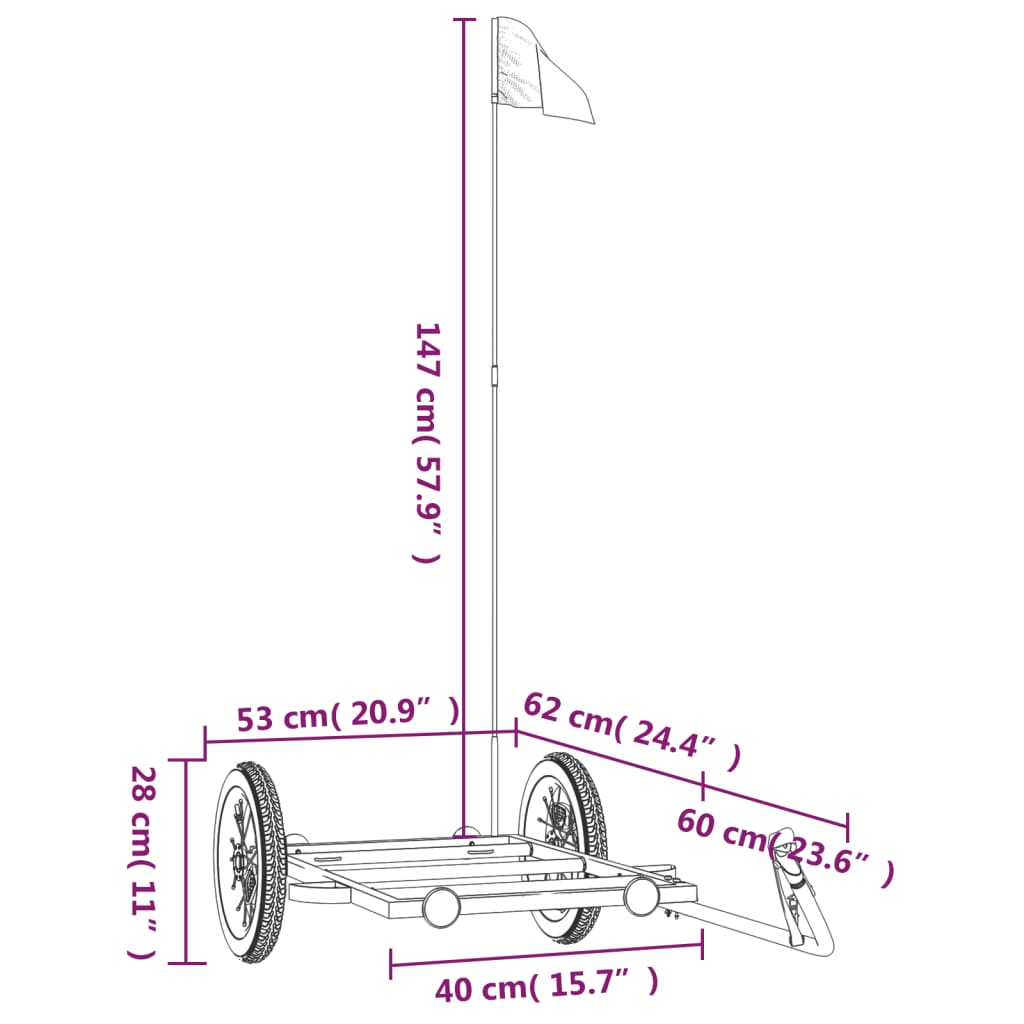 Schwarzer Fahrradanhänger 122x53x28 cm aus Eisen