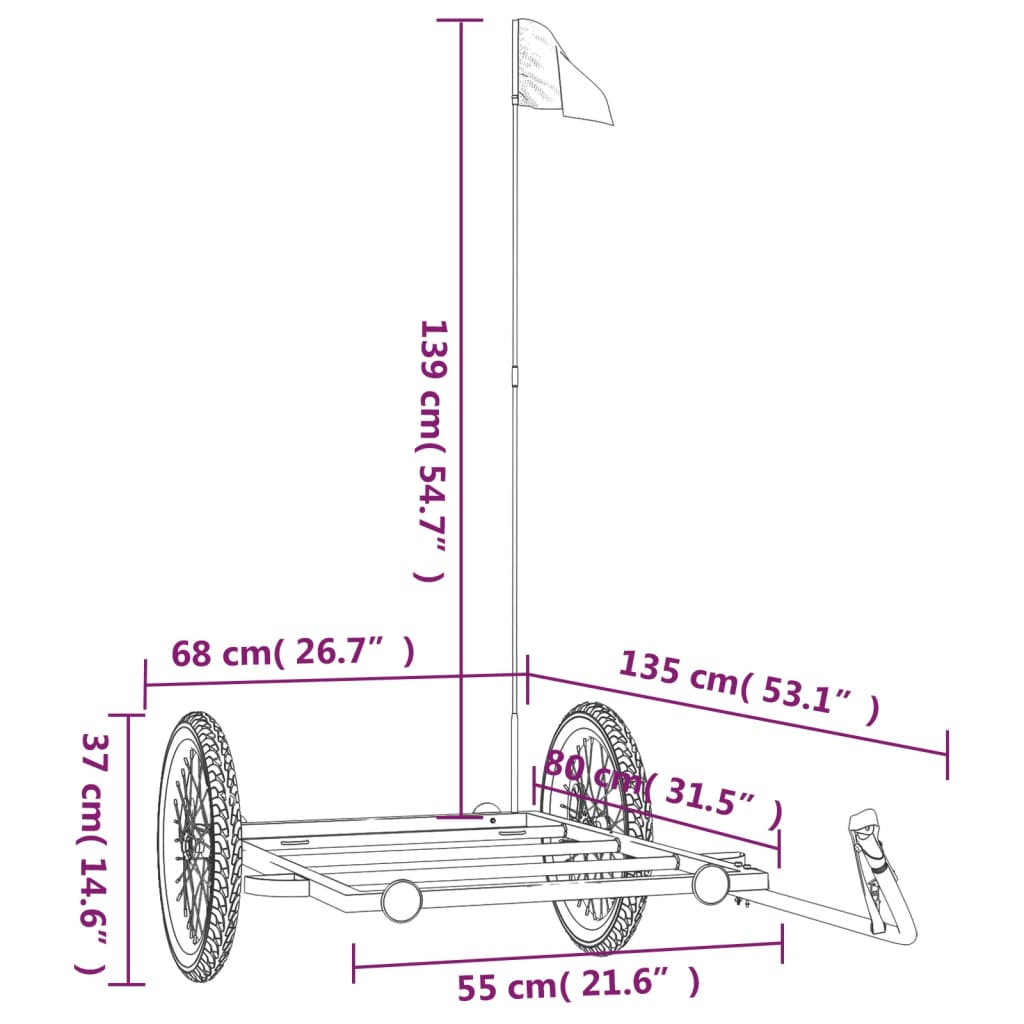 Schwarzer Fahrradanhänger 135x68x37 cm aus Eisen