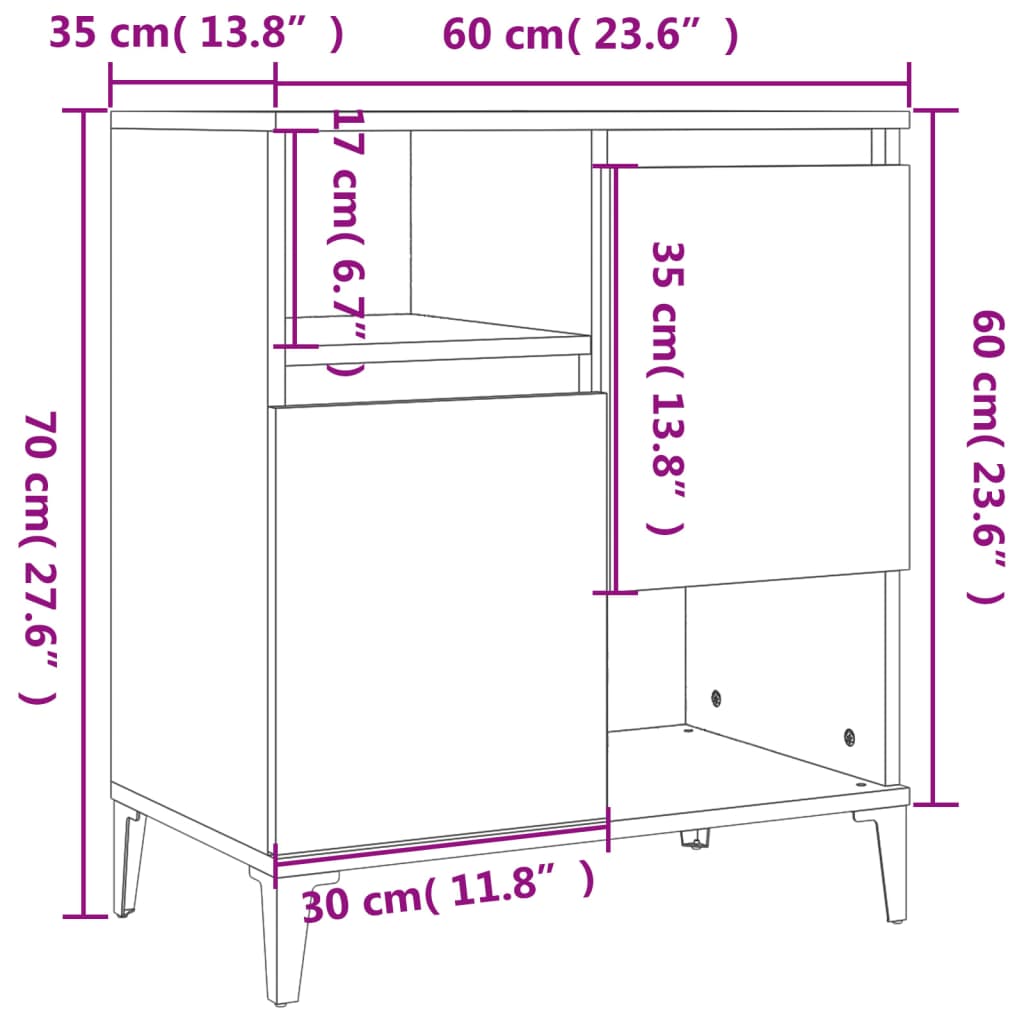 Buffets 2 pcs blanc 60x35x70 cm bois d'ingénierie