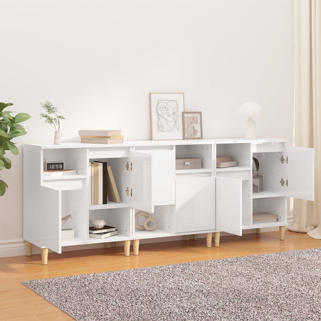 Buffets 3 pcs blanc brillant 60x35x70 cm bois d'ingénierie