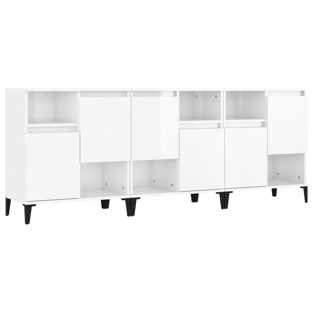 Sideboards 3 pcs white glossy 60x35x70 cm engineered wood