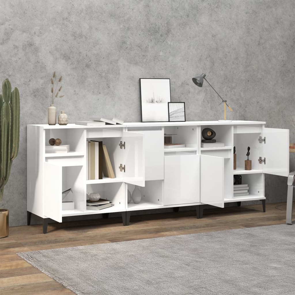 Buffets 3 pcs blanc brillant 60x35x70 cm bois d'ingénierie