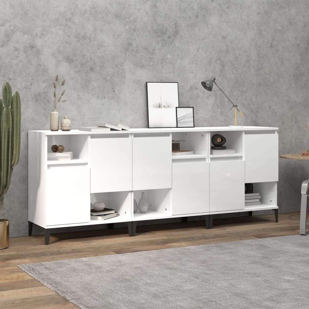 Sideboards 3 pcs white glossy 60x35x70 cm engineered wood