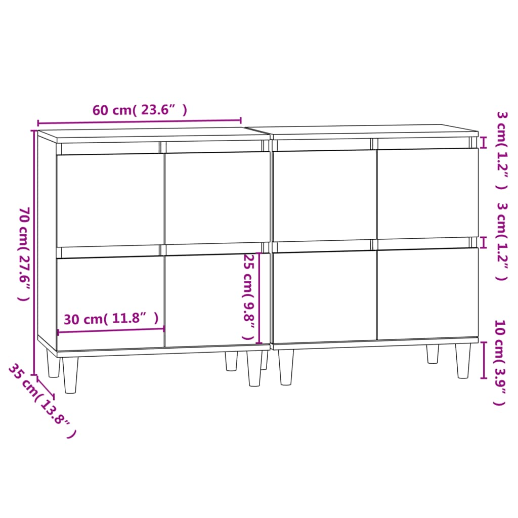 Sideboards 2 pcs white 60x35x70 cm engineered wood