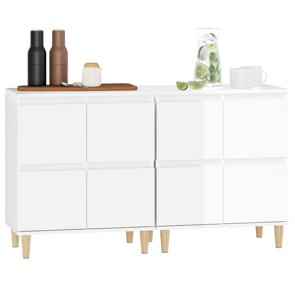 Buffets 2 pcs blanc brillant 60x35x70 cm bois d'ingénierie