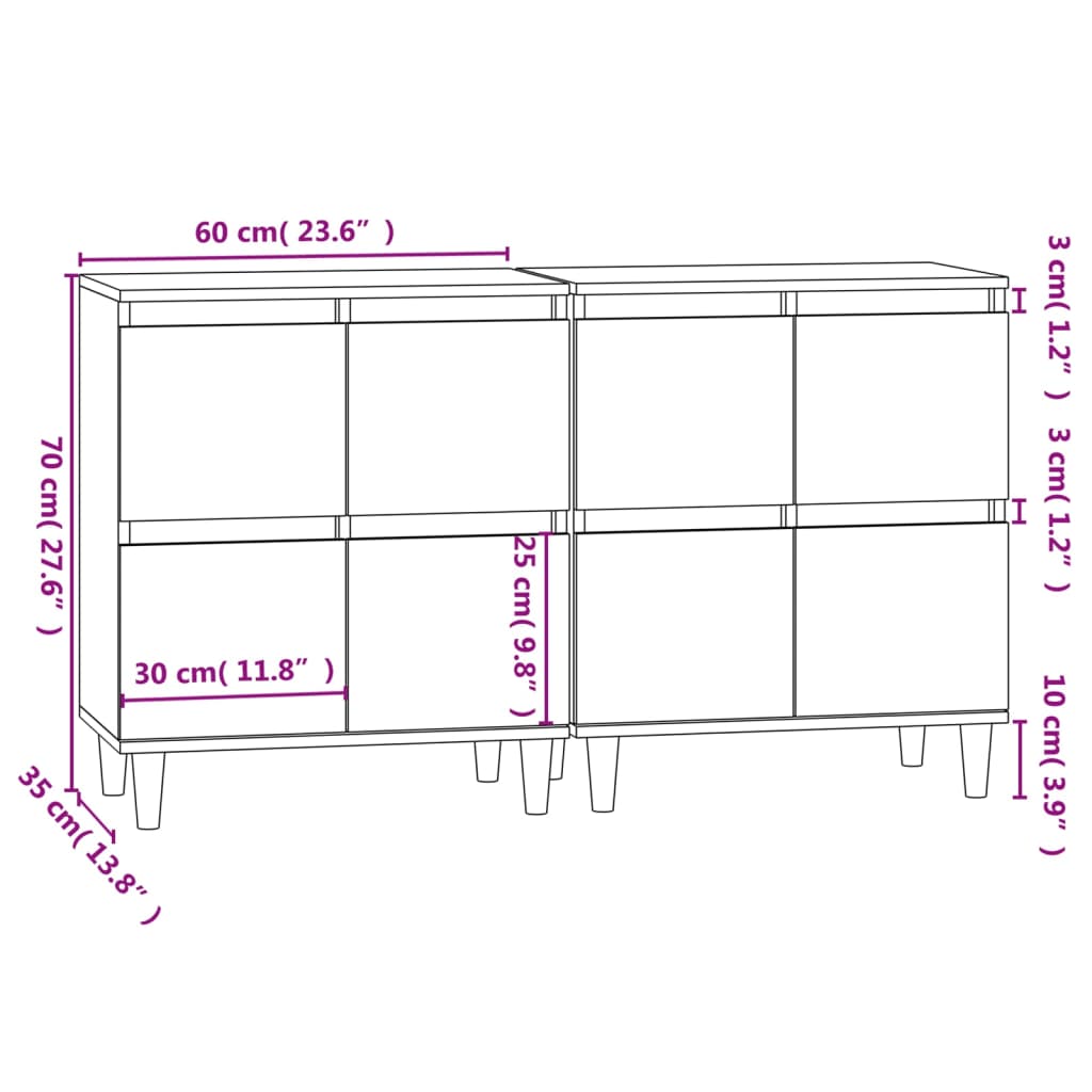 Sideboards 2 Stück glänzend weiß 60x35x70 cm Holzwerkstoff