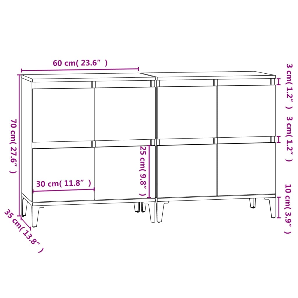 Buffets 2 pcs blanc 60x35x70 cm bois d'ingénierie