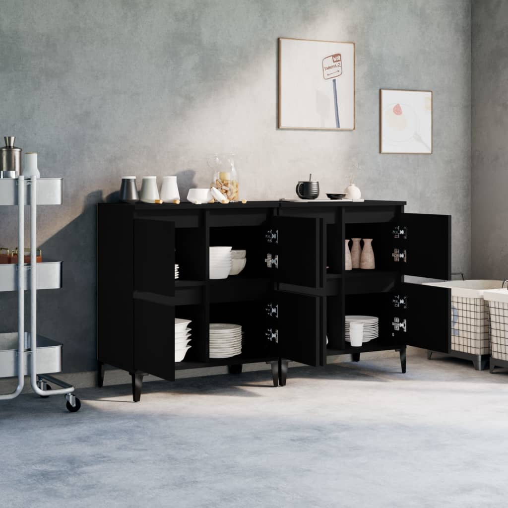 Buffets 2 pcs noir 60x35x70 cm bois d'ingénierie