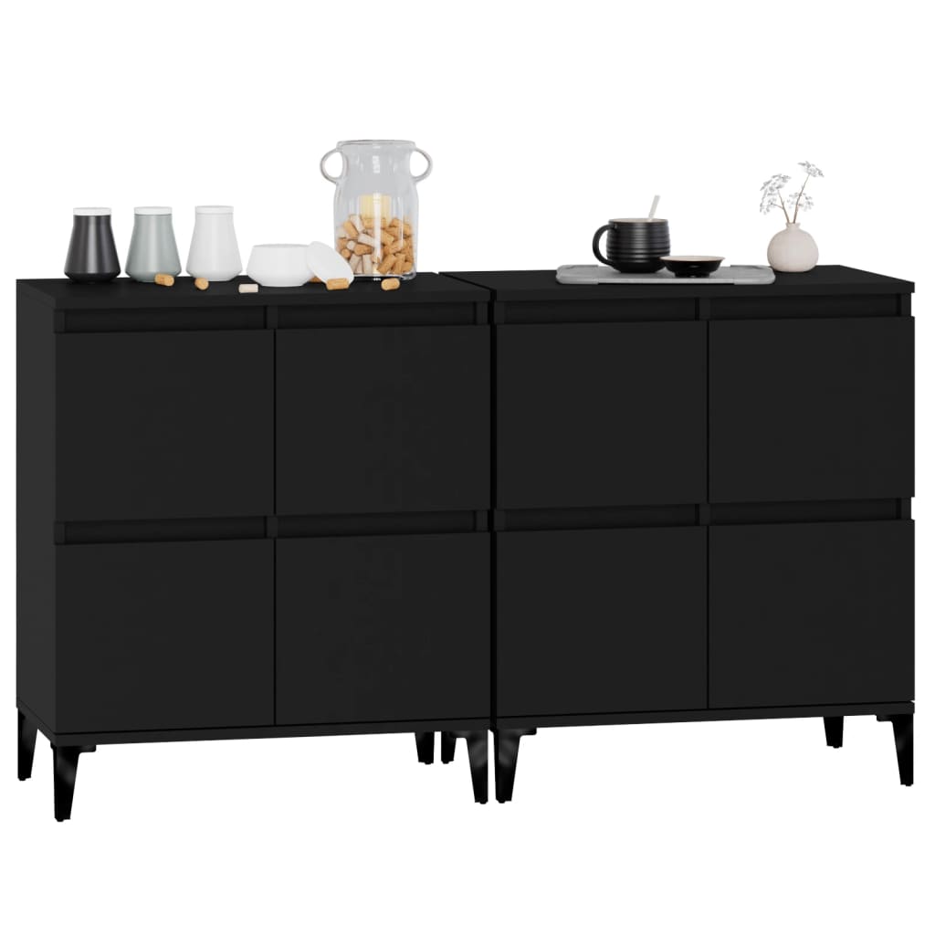 Buffets 2 pcs noir 60x35x70 cm bois d'ingénierie