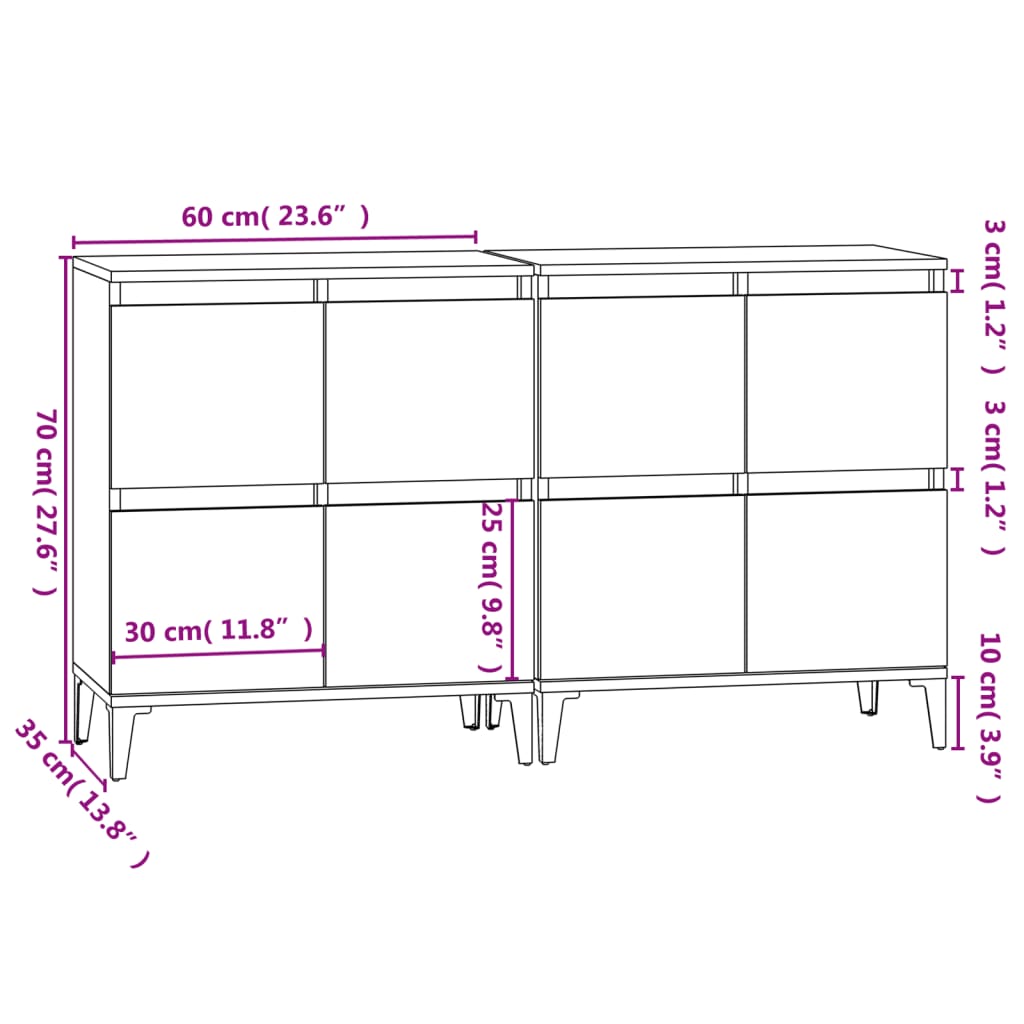 Buffets 2 pcs noir 60x35x70 cm bois d'ingénierie