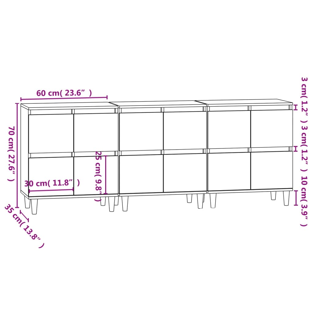 Sideboards 3 Stück weiß 60x35x70 cm Holzwerkstoff