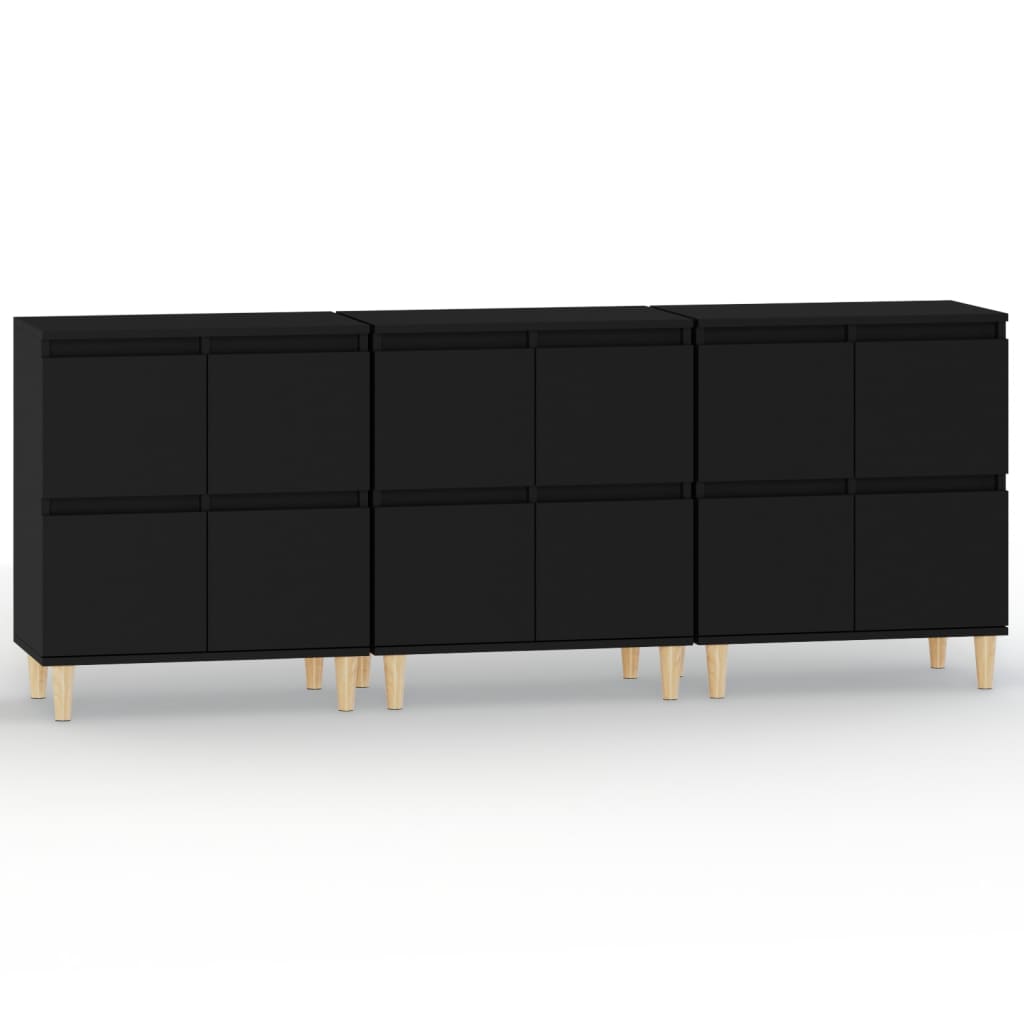 Buffets 3 pcs noir 60x35x70 cm bois d'ingénierie