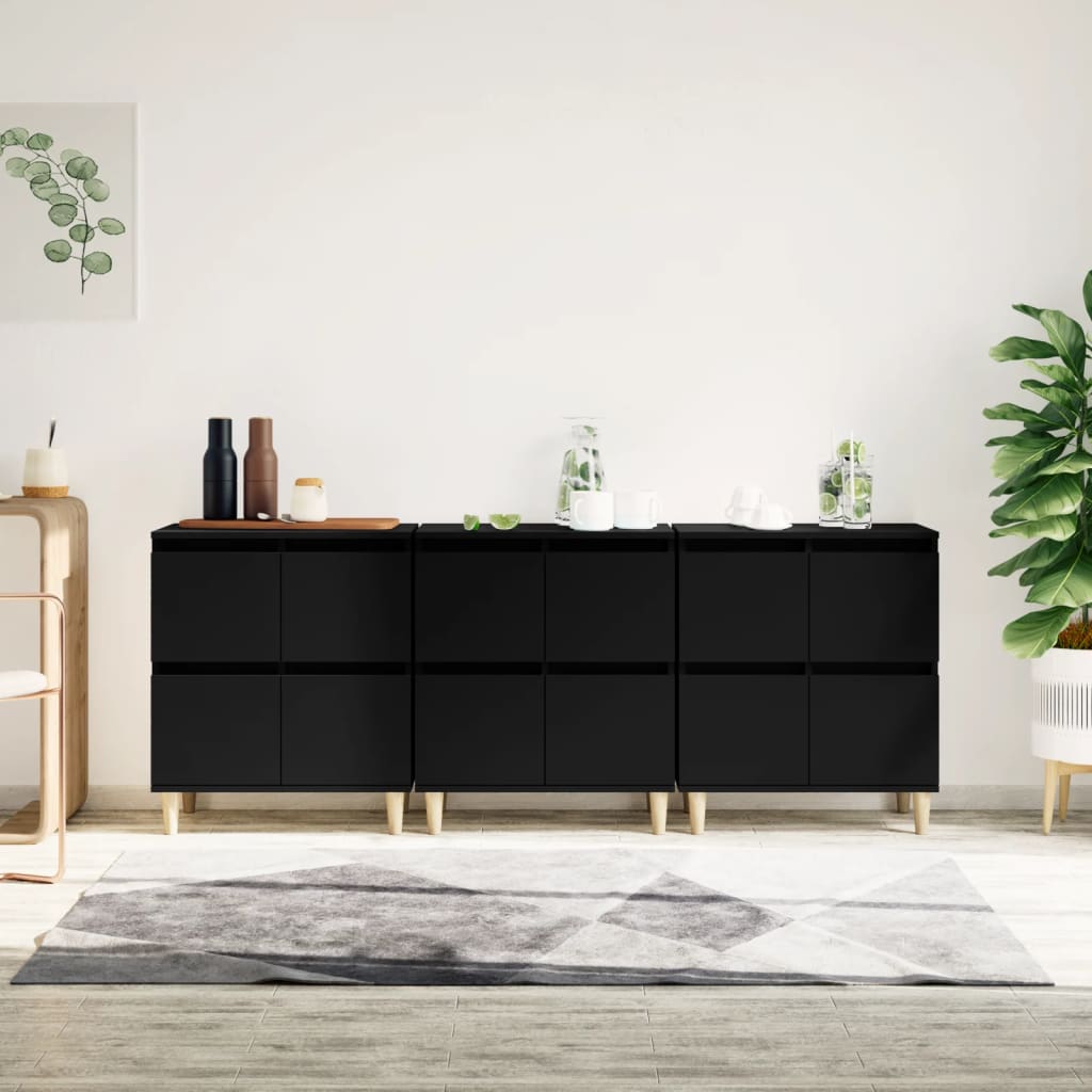 Buffets 3 pcs noir 60x35x70 cm bois d'ingénierie