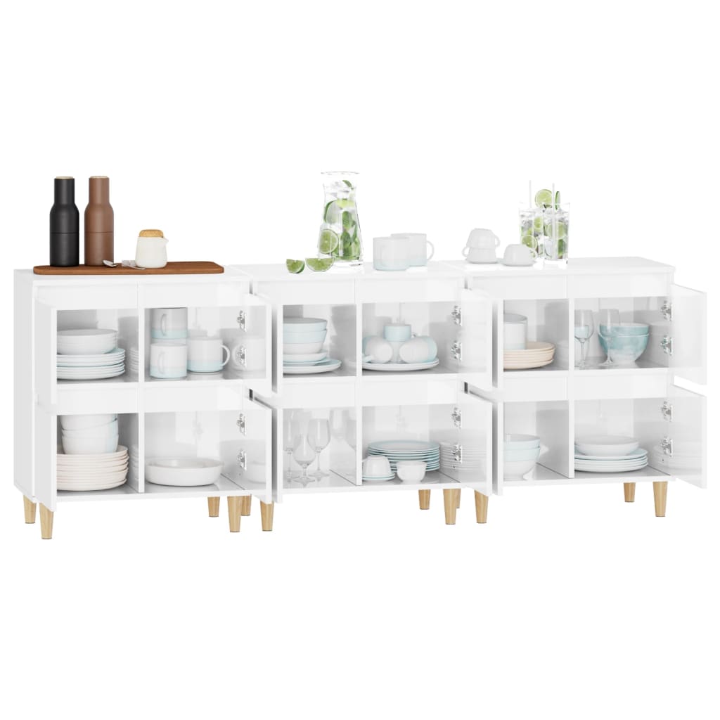 Buffets 3 pcs blanc brillant 60x35x70 cm bois d'ingénierie