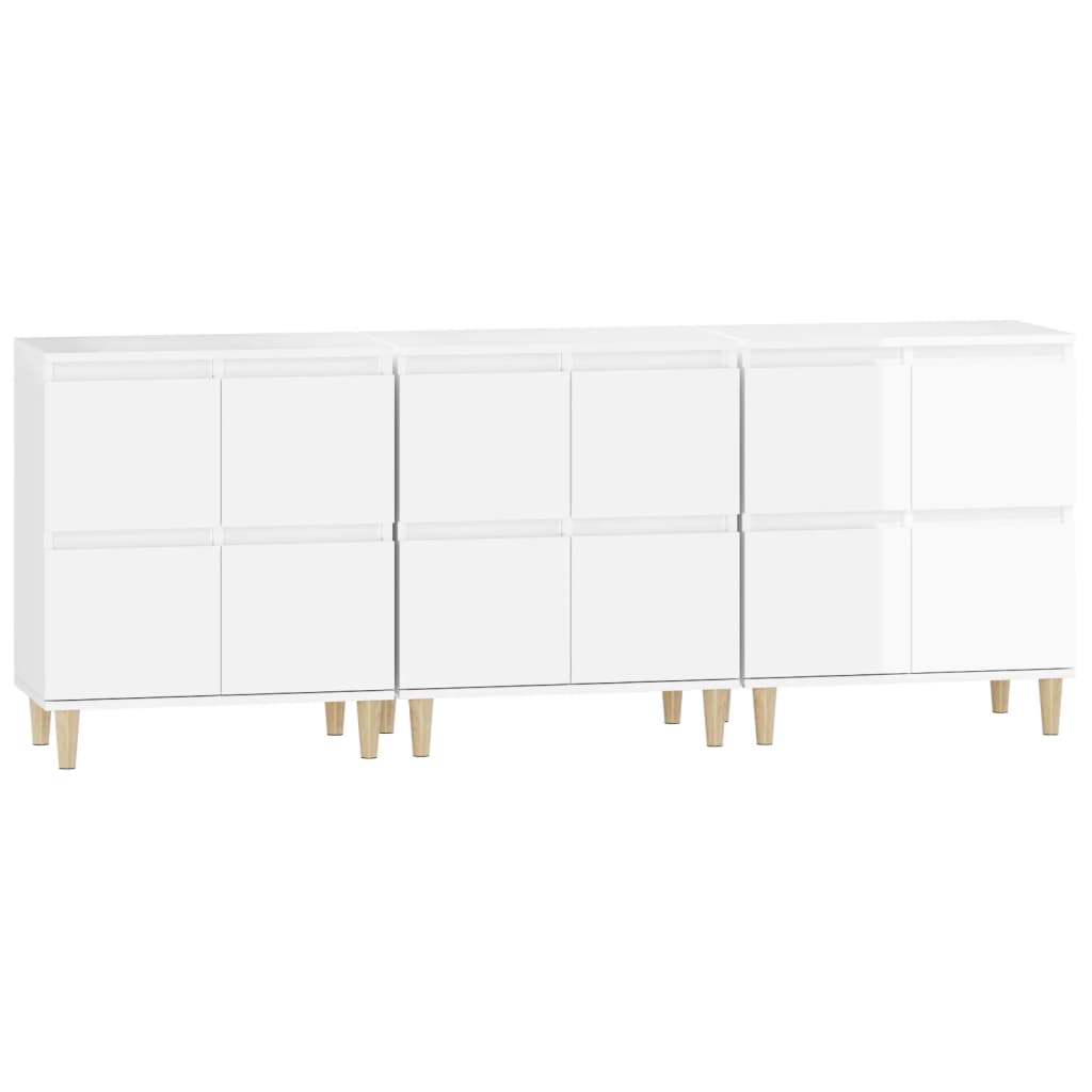 Buffets 3 pcs blanc brillant 60x35x70 cm bois d'ingénierie