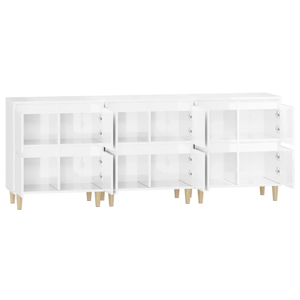 Buffets 3 pcs blanc brillant 60x35x70 cm bois d'ingénierie