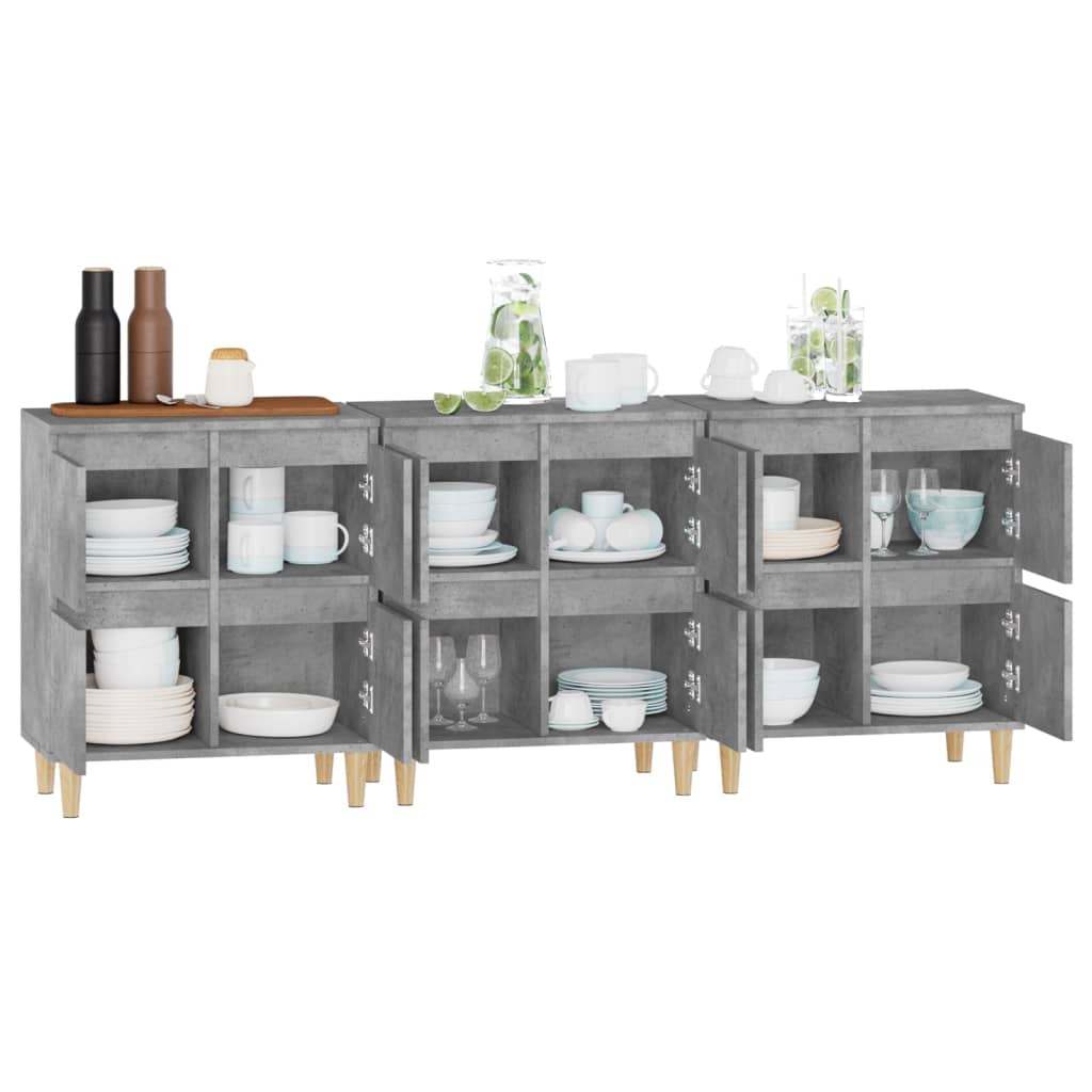 Buffets 3 pcs gris béton 60x35x70 cm bois d'ingénierie