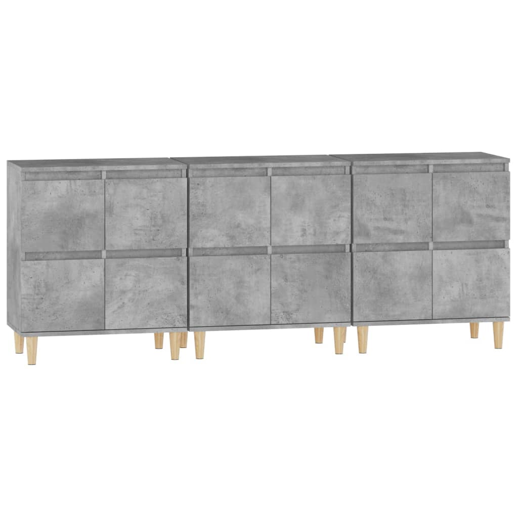 Buffets 3 pcs gris béton 60x35x70 cm bois d'ingénierie