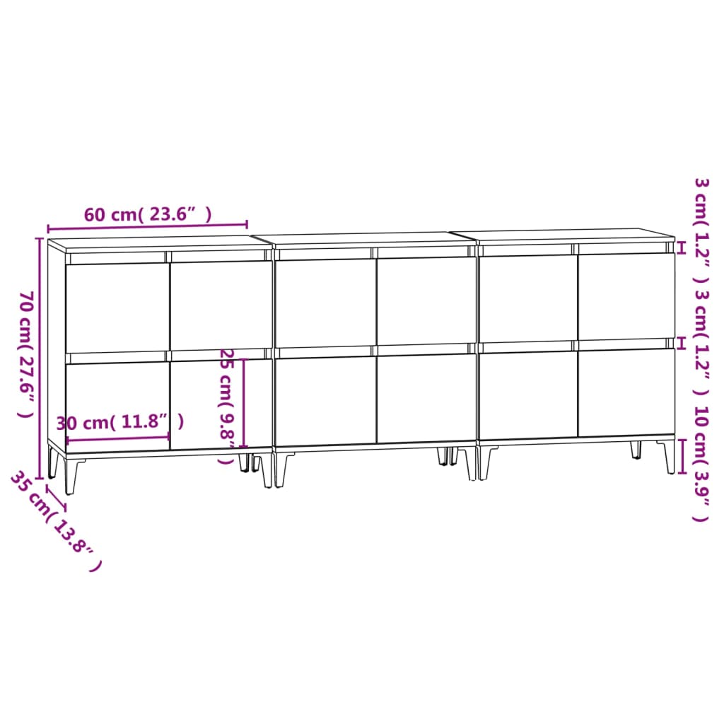 Buffets 3 pcs blanc 60x35x70 cm bois d'ingénierie