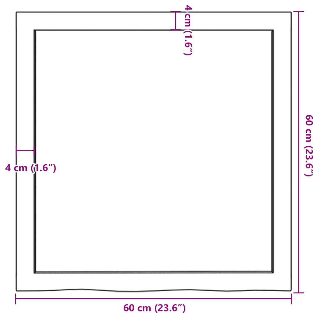 Table top 60x60x(2-4) cm solid untreated oak wood