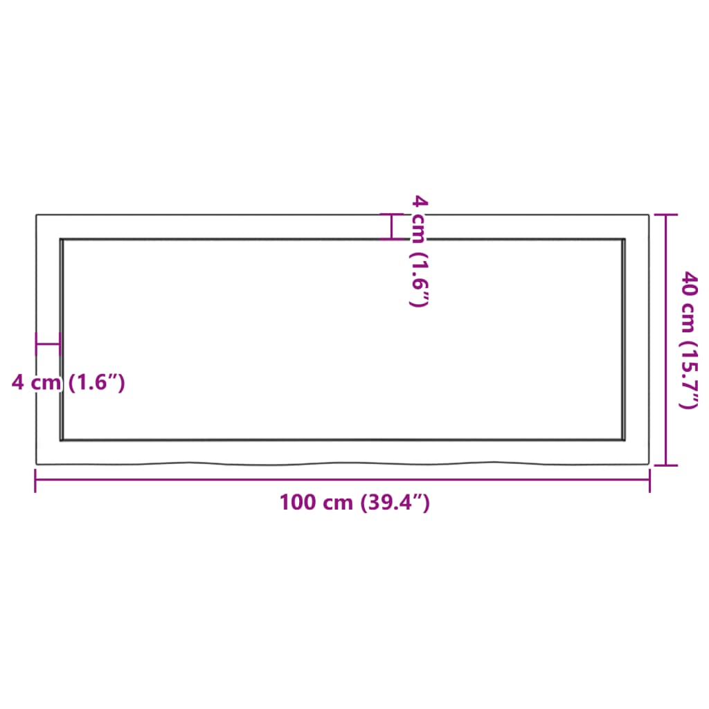 Table top 100x40x(2-6) cm solid untreated oak wood