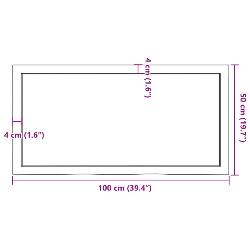 Table top 100x50x(2-4) cm solid untreated oak wood