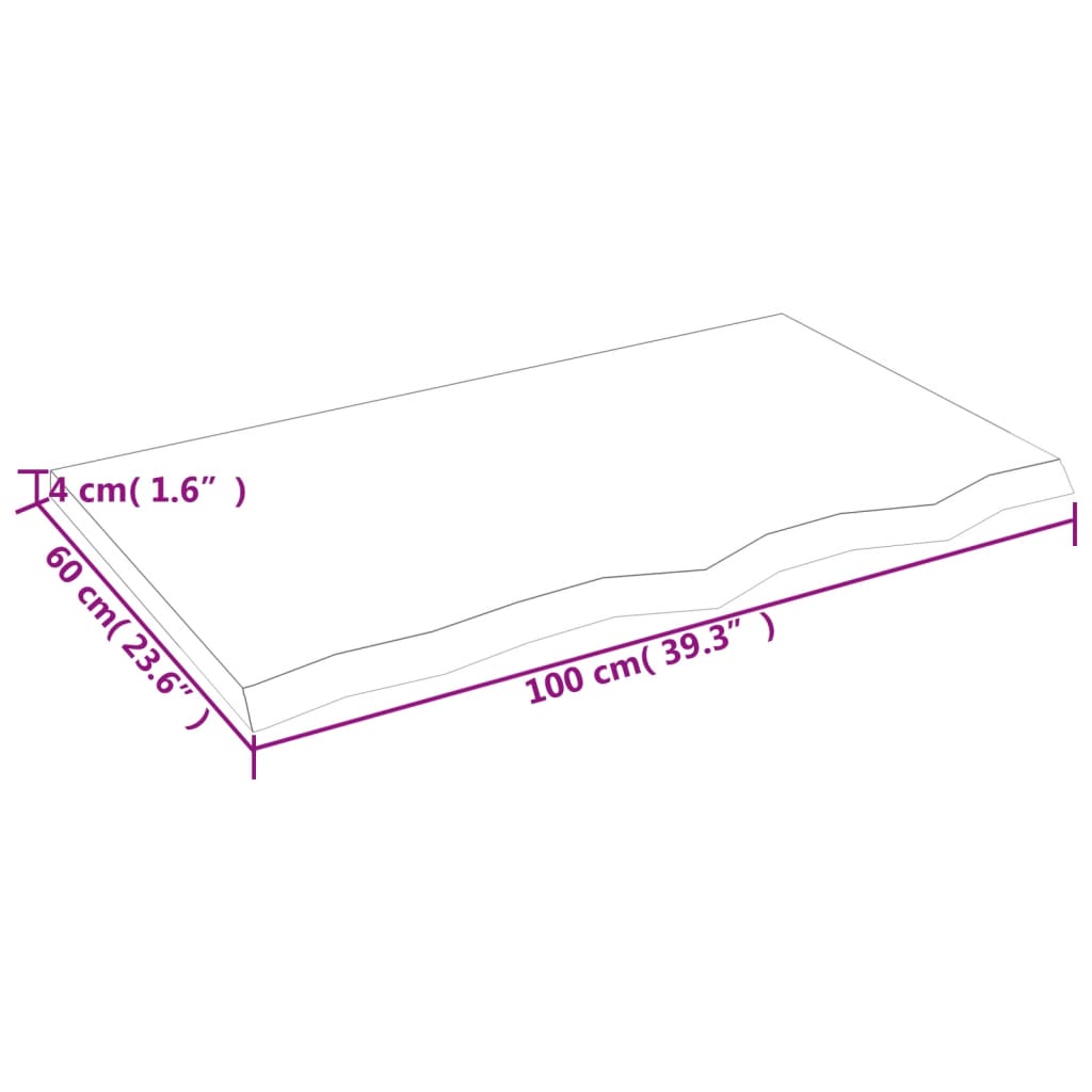 Dessus de table 100x60x(2-4) cm bois de chêne massif non traité